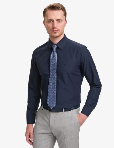 Lacivert Regular Fit Uzun Kollu Basic Gömlek