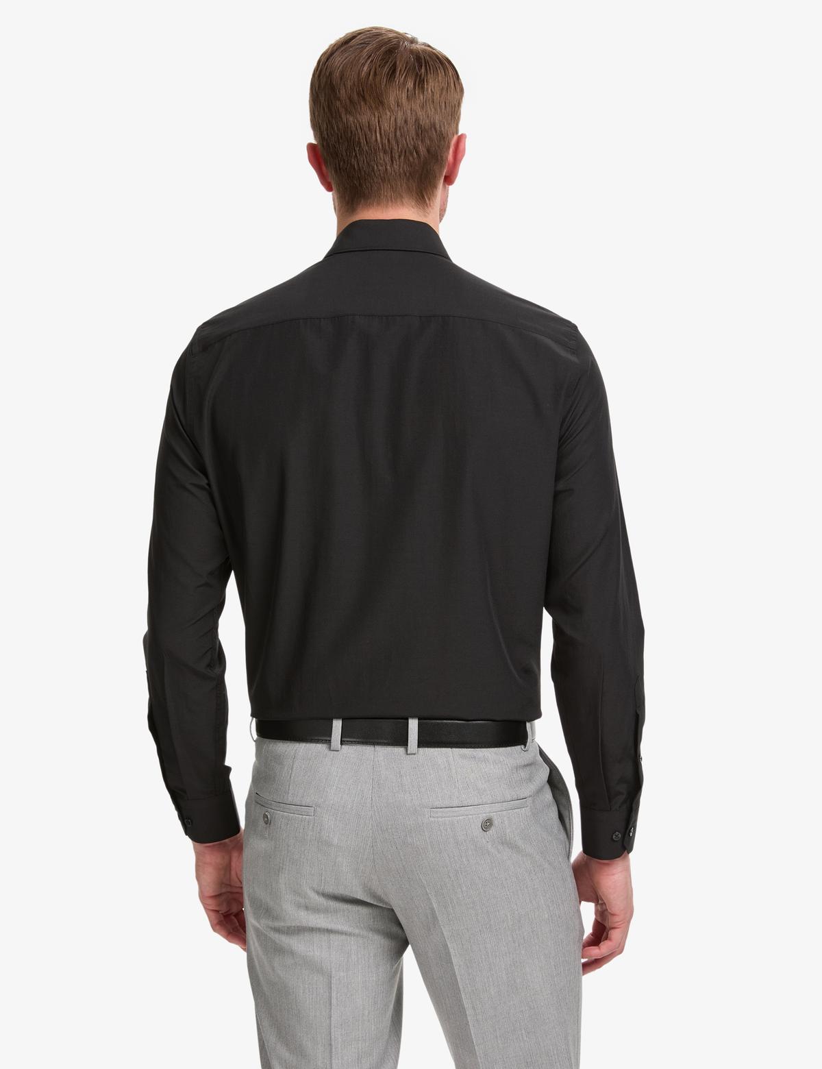 Siyah Regular Fit Uzun Kollu Basic Gömlek - 50325337019