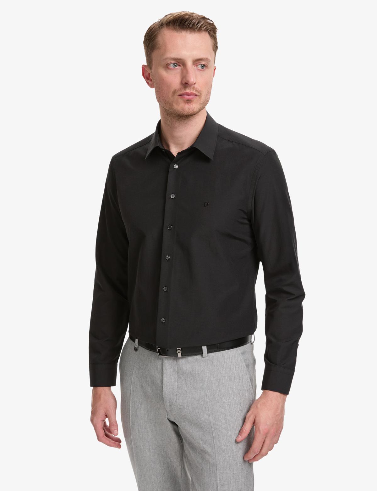 Siyah Regular Fit Uzun Kollu Basic Gömlek - 50325337019