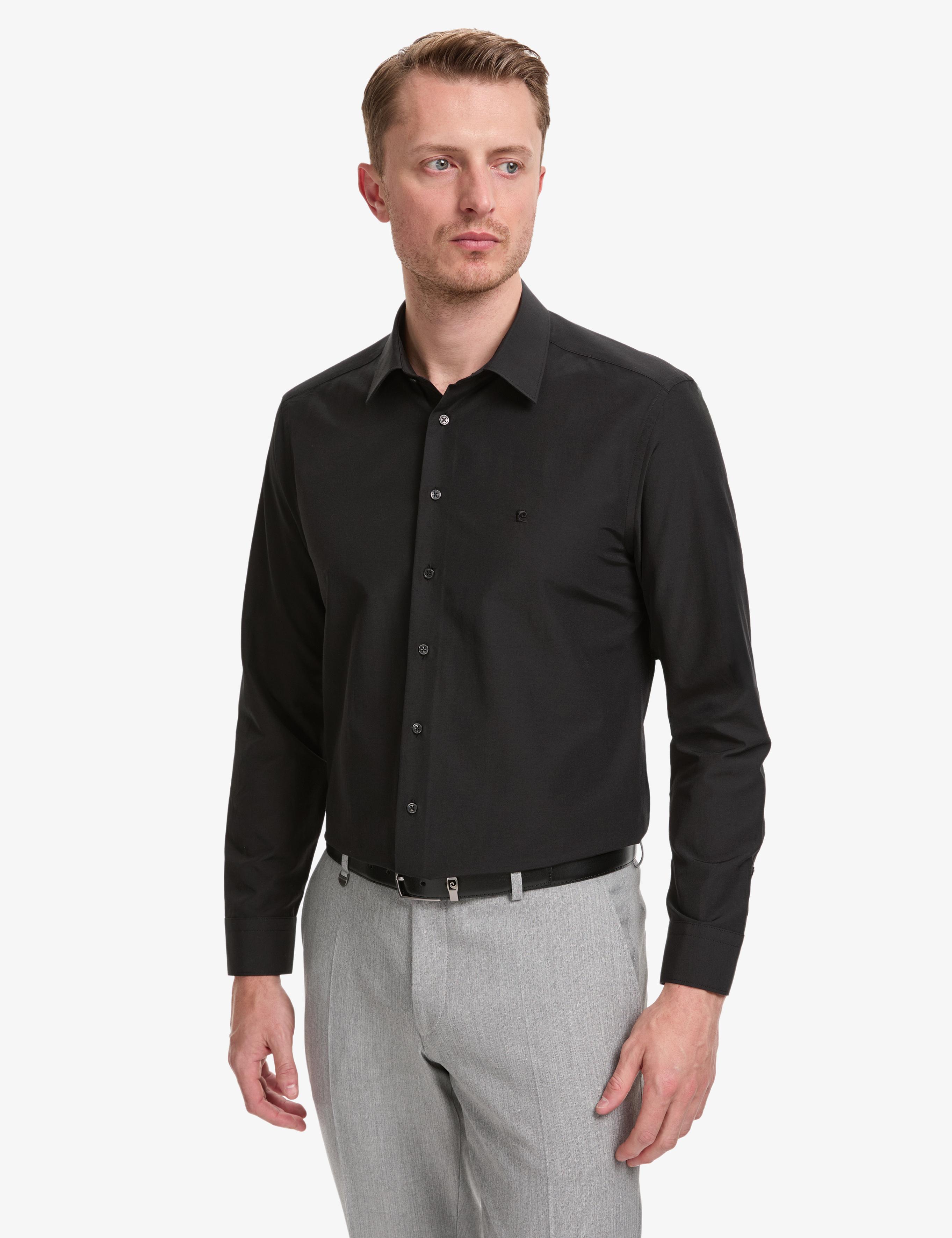Siyah Regular Fit Uzun Kollu Basic Gömlek
