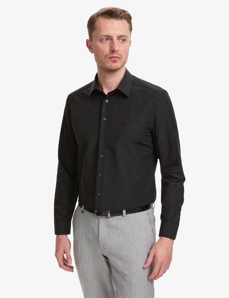 Siyah Regular Fit Uzun Kollu Basic Gömlek - 50325337019