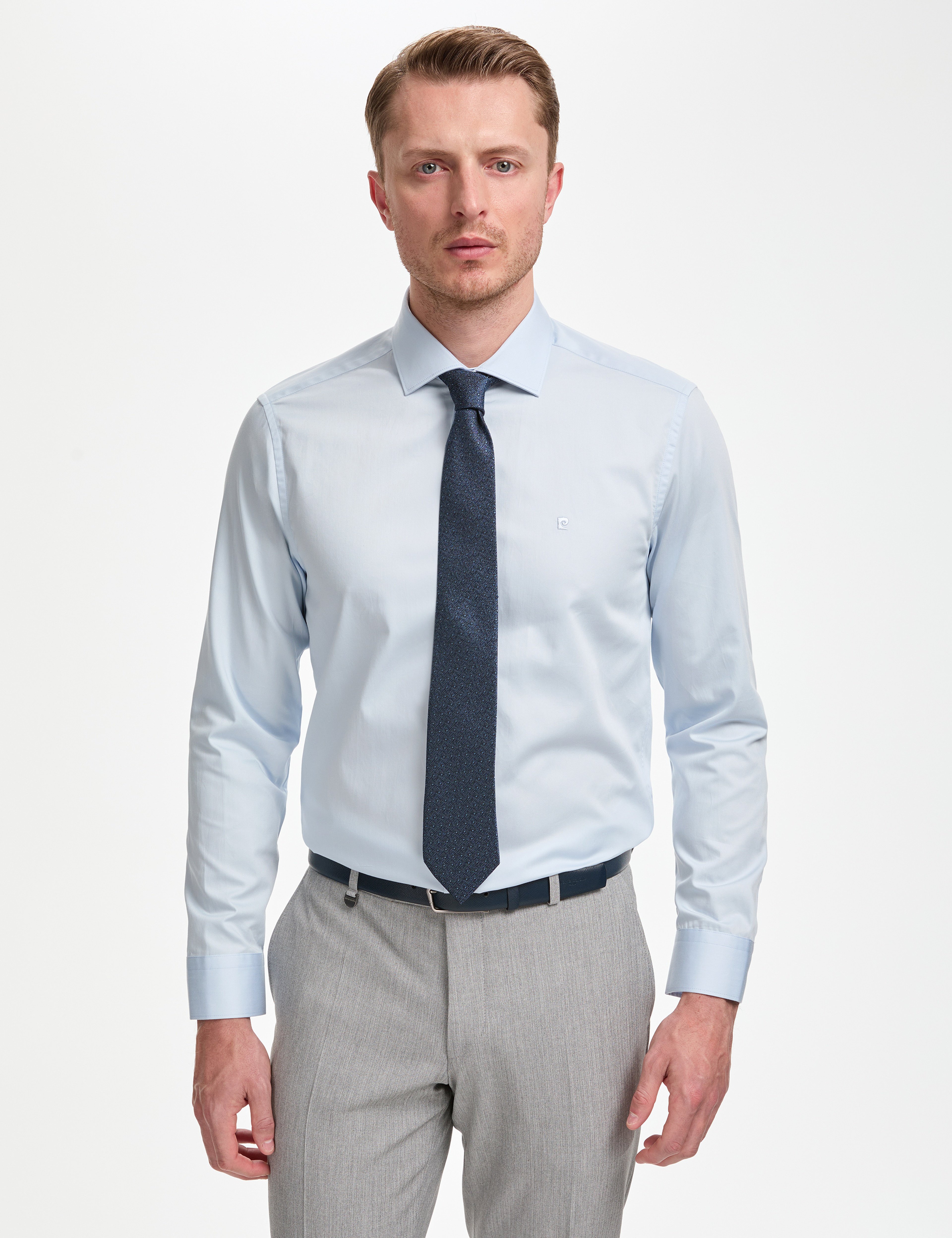 Açık Mavi İtalyan Yaka Slim Fit Basic Gömlek