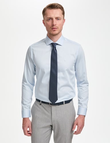 Açık Mavi İtalyan Yaka Slim Fit Basic Gömlek