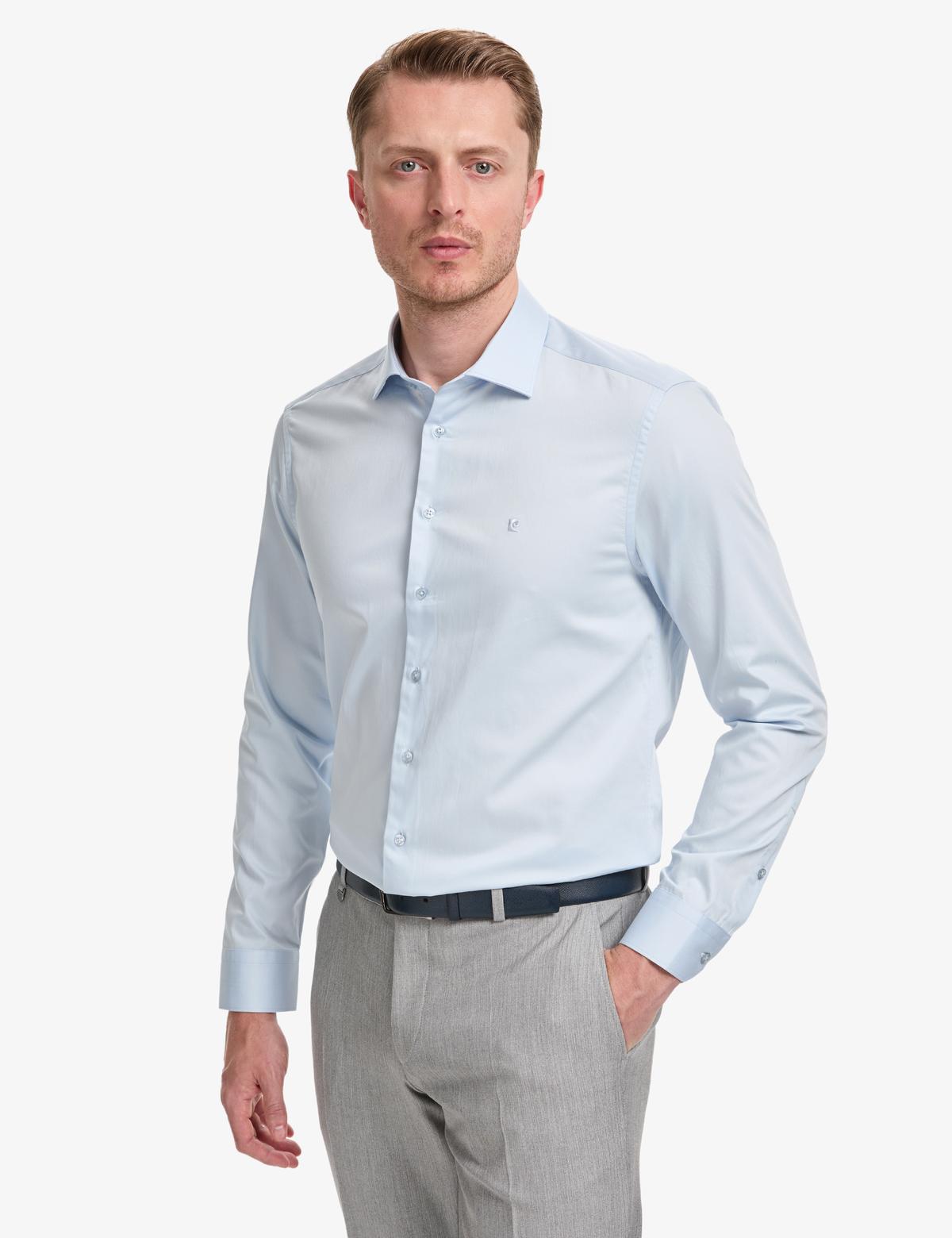 Açık Mavi İtalyan Yaka Slim Fit Basic Gömlek - 50325328001
