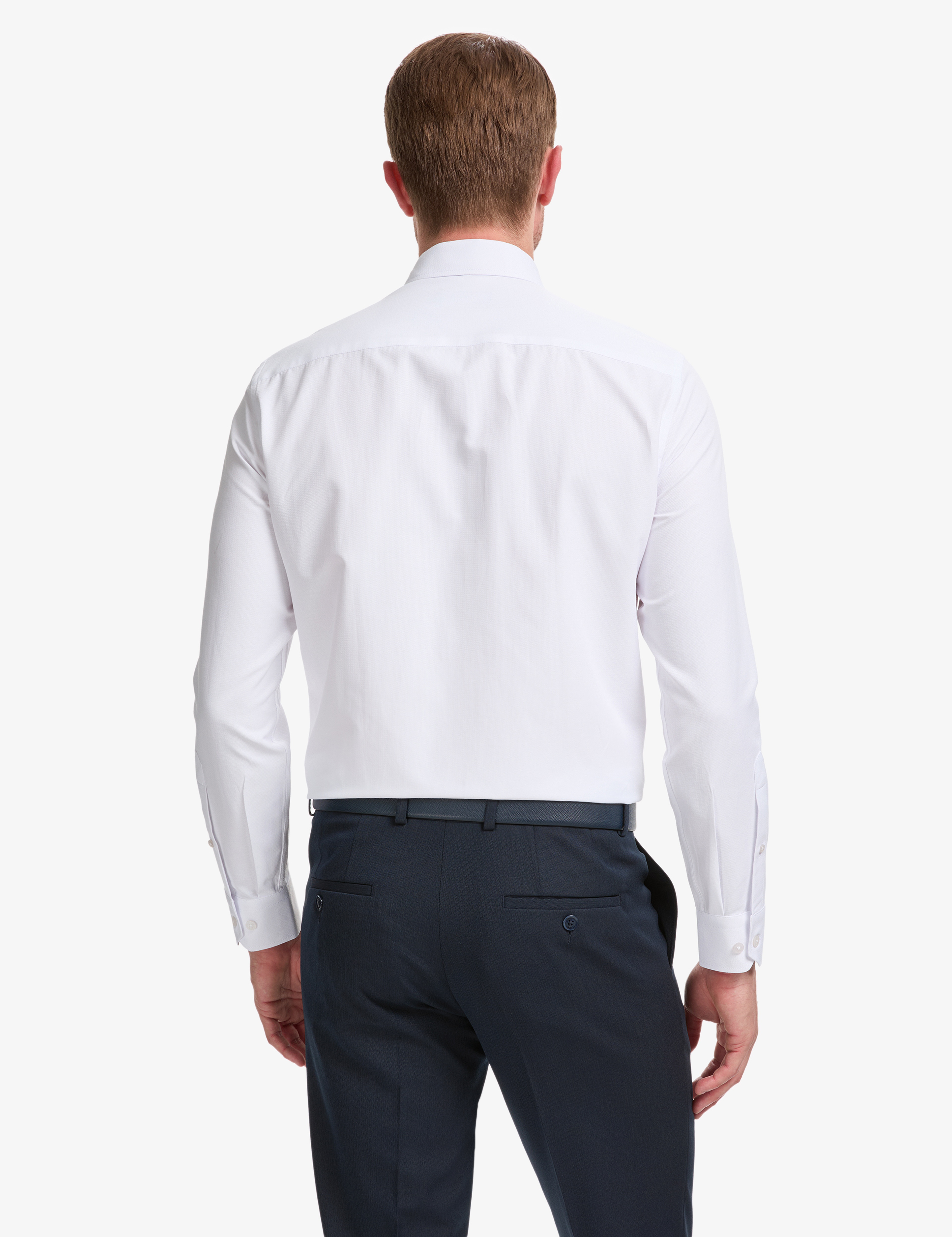 Beyaz Slim Fit Armürlü Uzun Kollu Gömlek - Image 5
