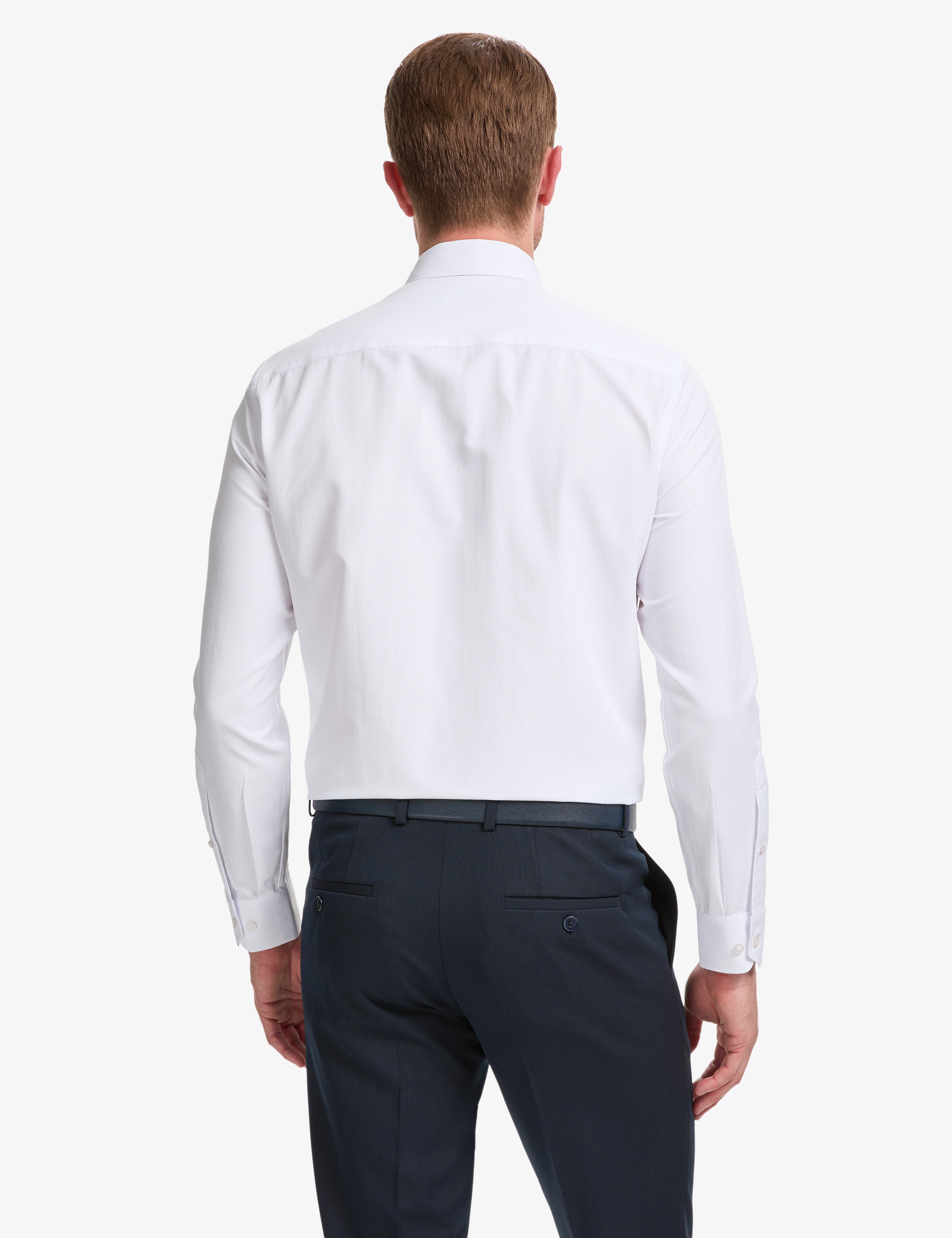 Beyaz Slim Fit Armürlü Uzun Kollu Gömlek
