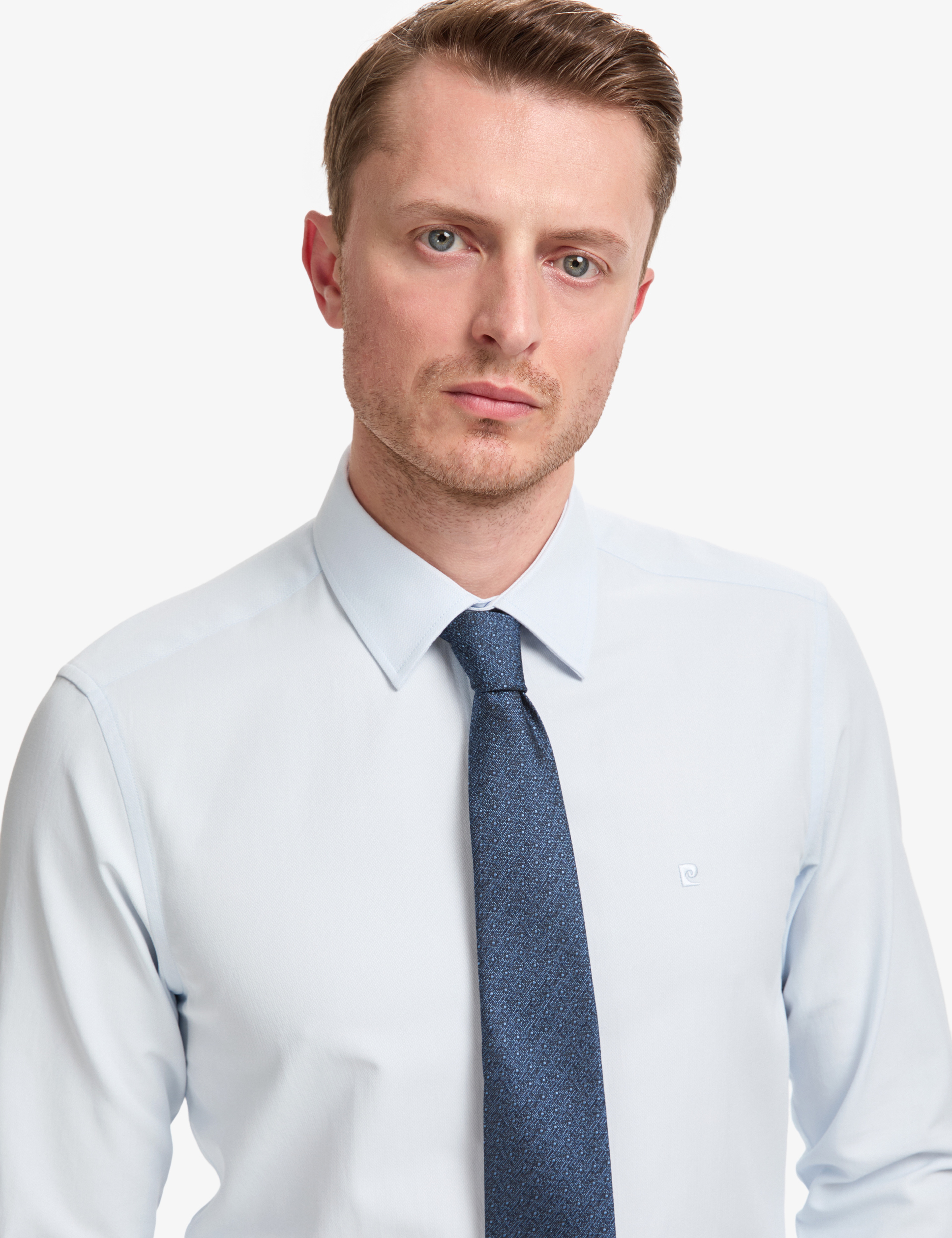 Açık Mavi Slim Fit Armürlü Uzun Kollu Gömlek - Image 2