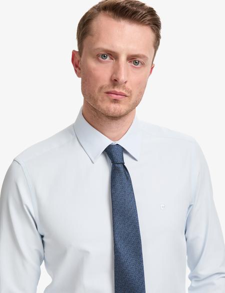 Açık Mavi Slim Fit Armürlü Uzun Kollu Gömlek - 50325354010
