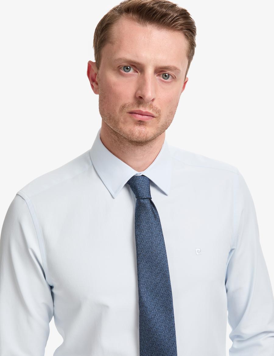 Açık Mavi Slim Fit Armürlü Uzun Kollu Gömlek