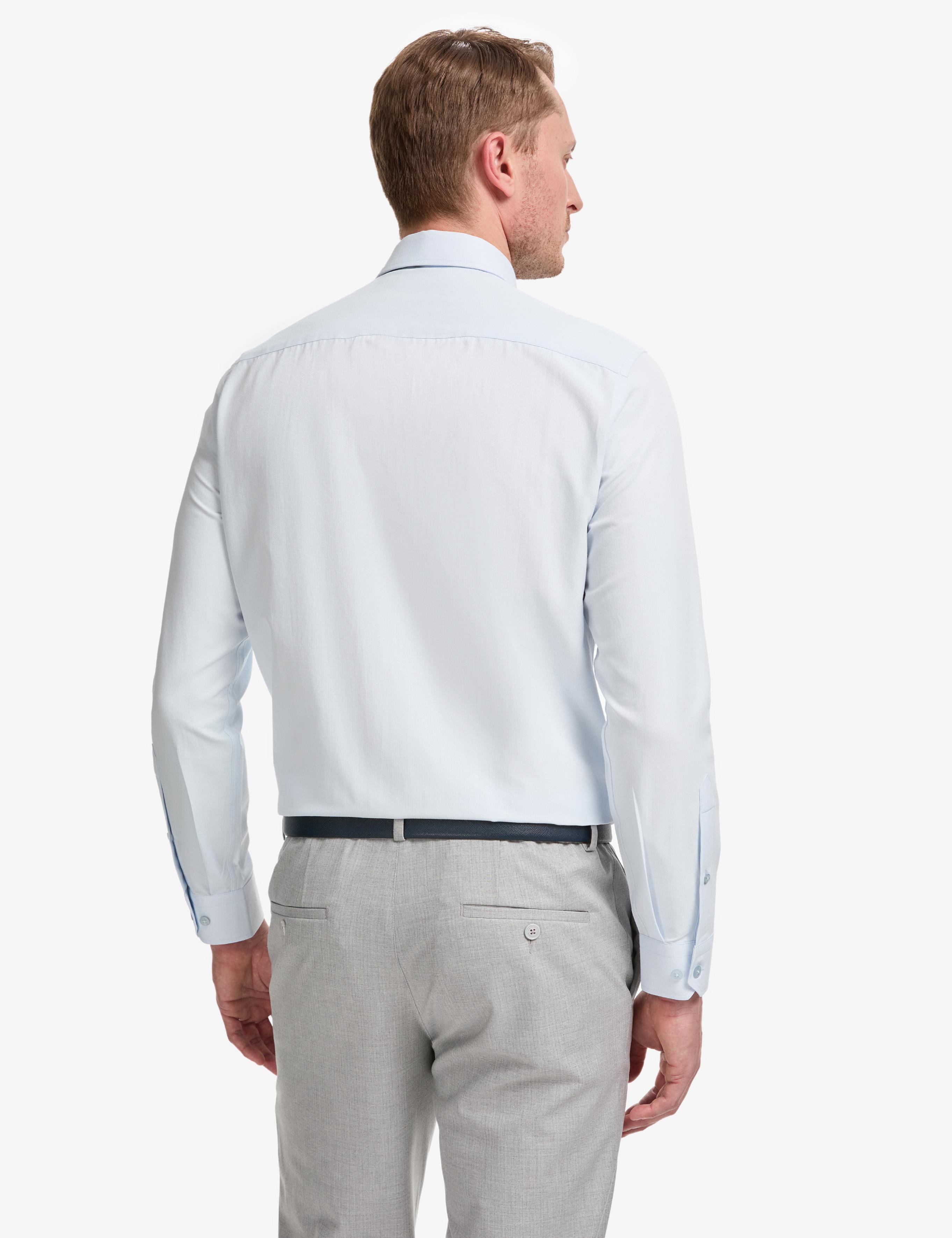 Açık Mavi Slim Fit Armürlü Uzun Kollu Gömlek