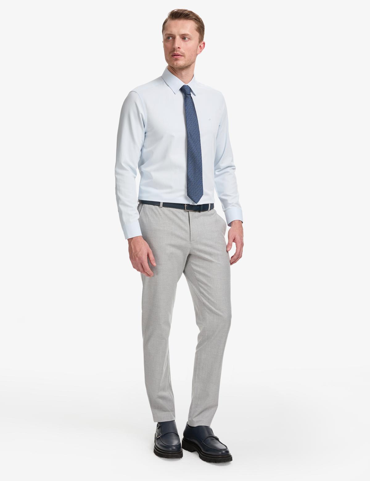 Açık Mavi Slim Fit Armürlü Uzun Kollu Gömlek - 50325354010