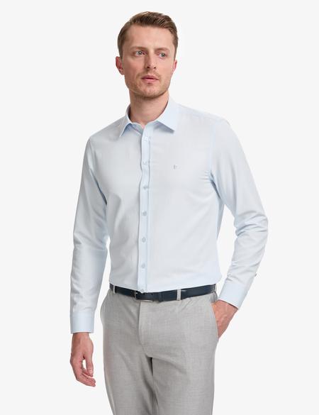Açık Mavi Slim Fit Armürlü Uzun Kollu Gömlek - 50325354010