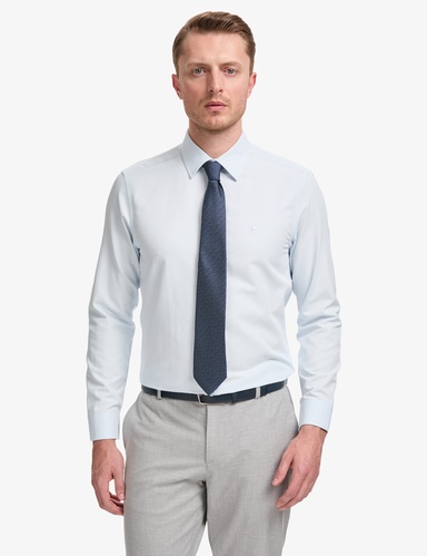 Açık Mavi Slim Fit Armürlü Uzun Kollu Gömlek