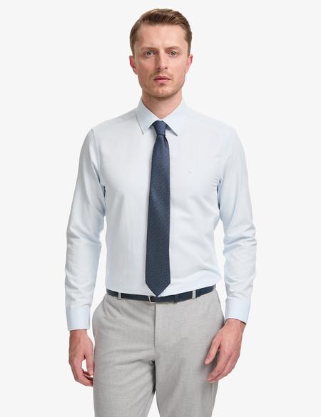 Açık Mavi Slim Fit Armürlü Uzun Kollu Gömlek - 50325354010