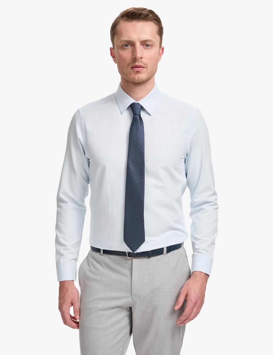 Açık Mavi Slim Fit Armürlü Uzun Kollu Gömlek