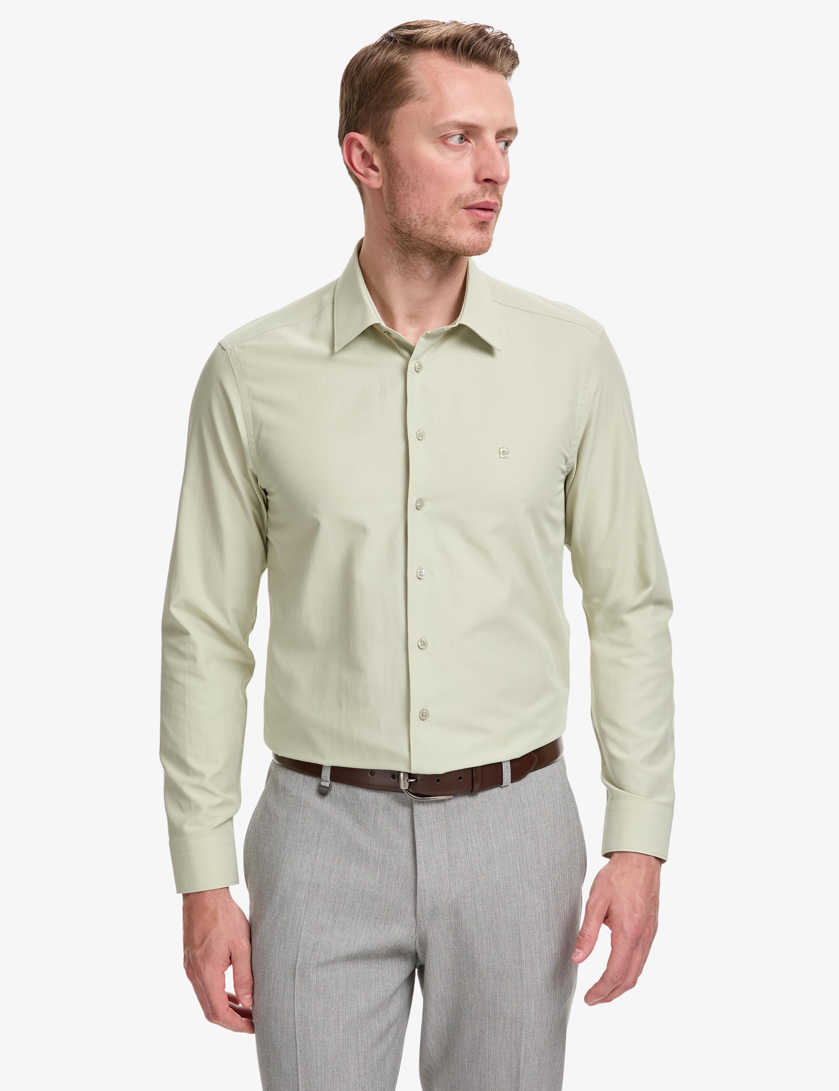 Yeşil Slim Fit Uzun Kollu Basic Gömlek