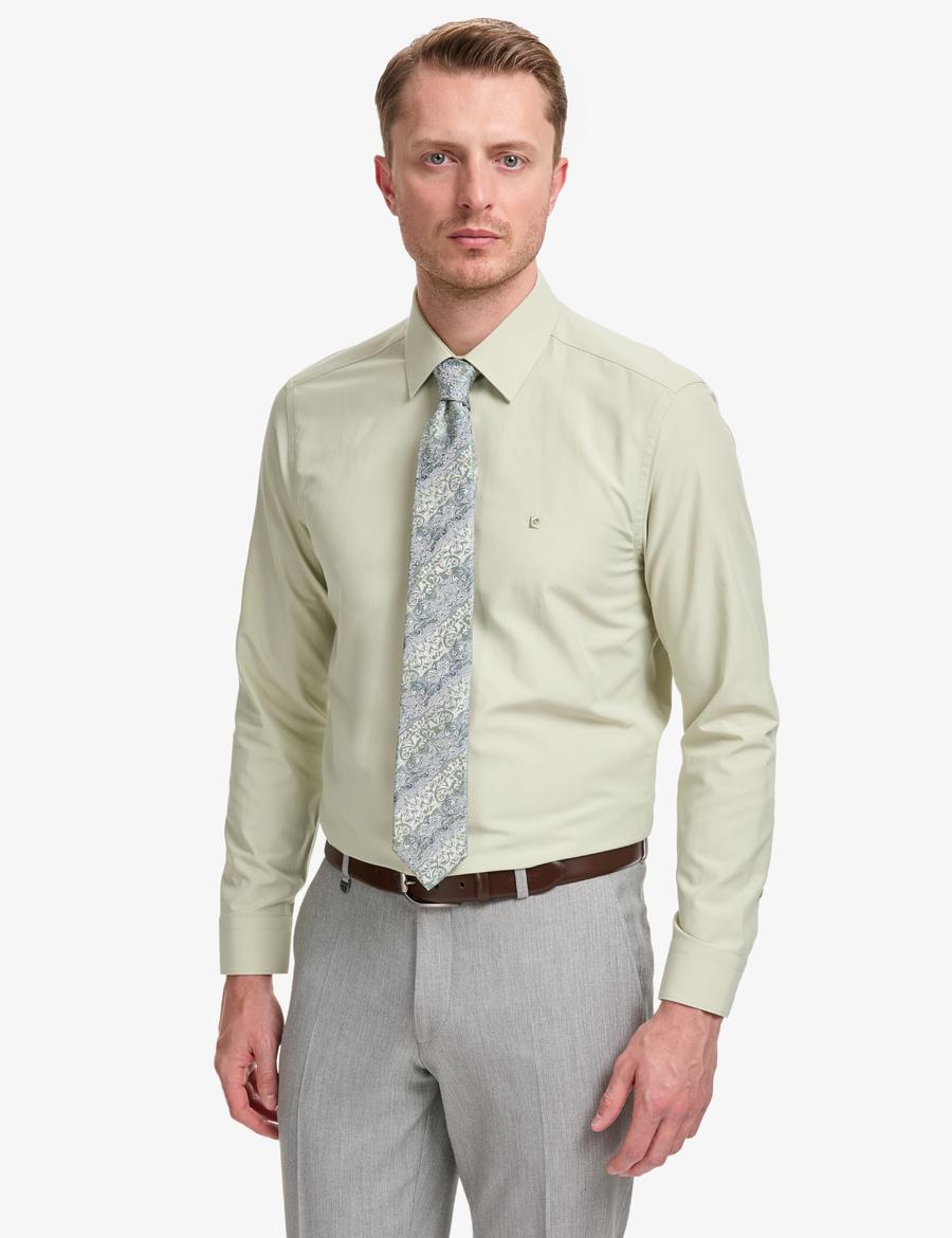 Yeşil Slim Fit Uzun Kollu Basic Gömlek