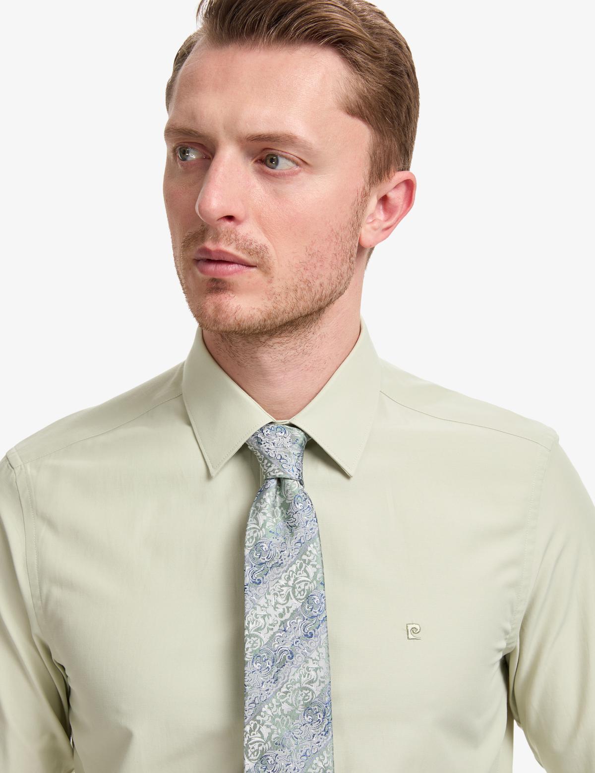 Yeşil Slim Fit Uzun Kollu Basic Gömlek - 50325338053