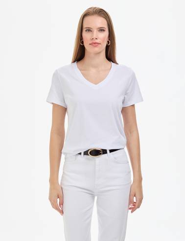 Beyaz Regular Fit V Yaka Basic Tişört