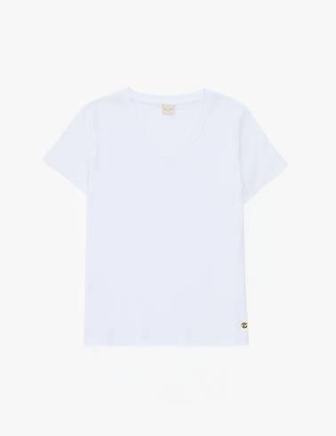 Beyaz Regular Fit V Yaka Basic Tişört