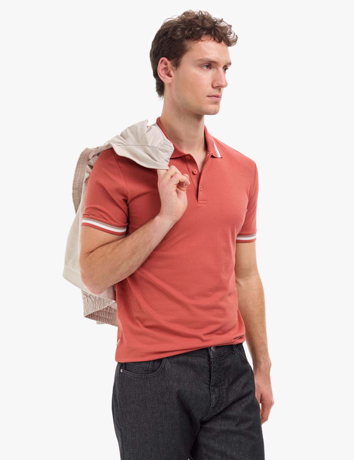 Kiremit Slim Fit Polo Yaka Tişört - 50321159053