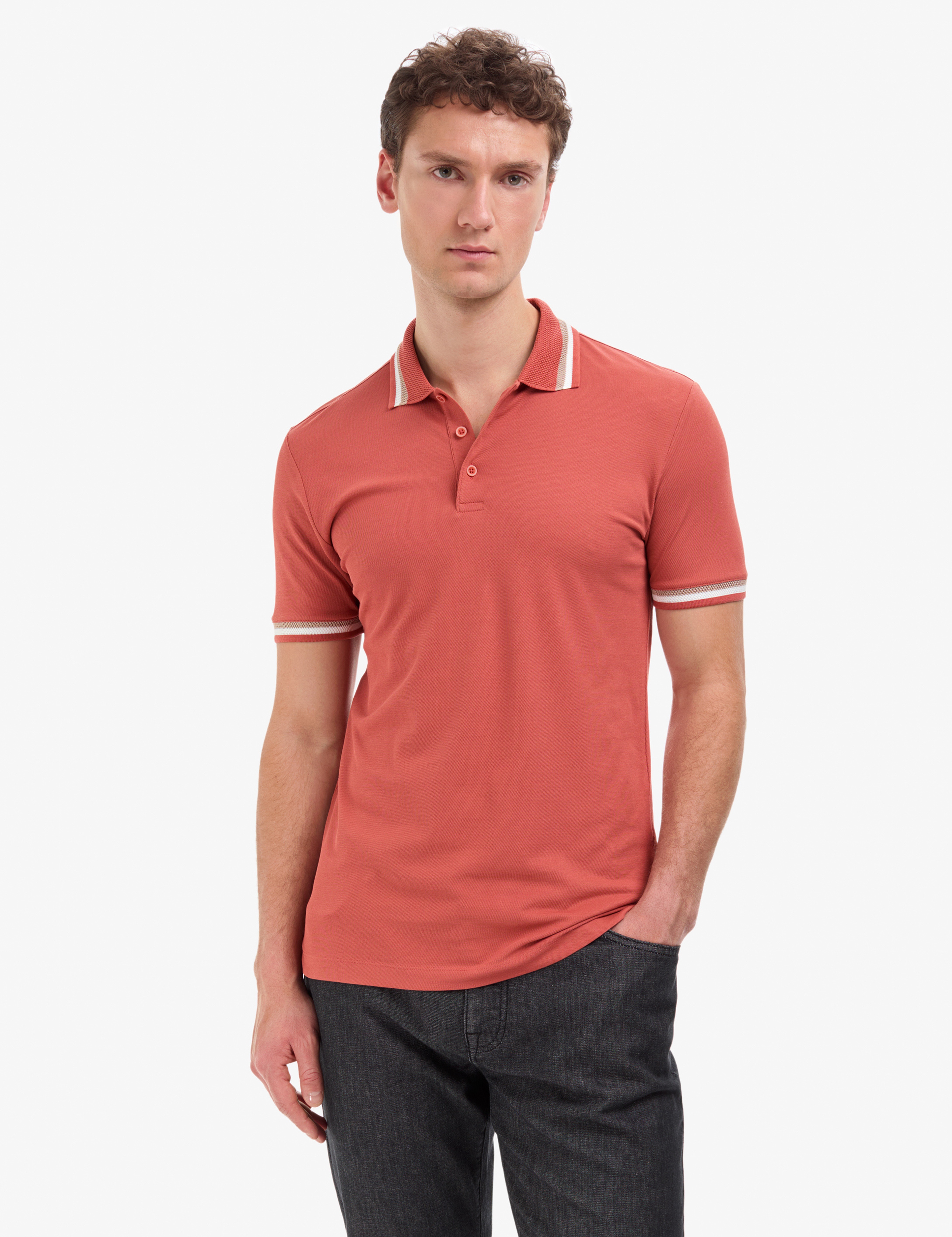 Kiremit Slim Fit Düğmeli Polo Yaka Tişört - Image 1