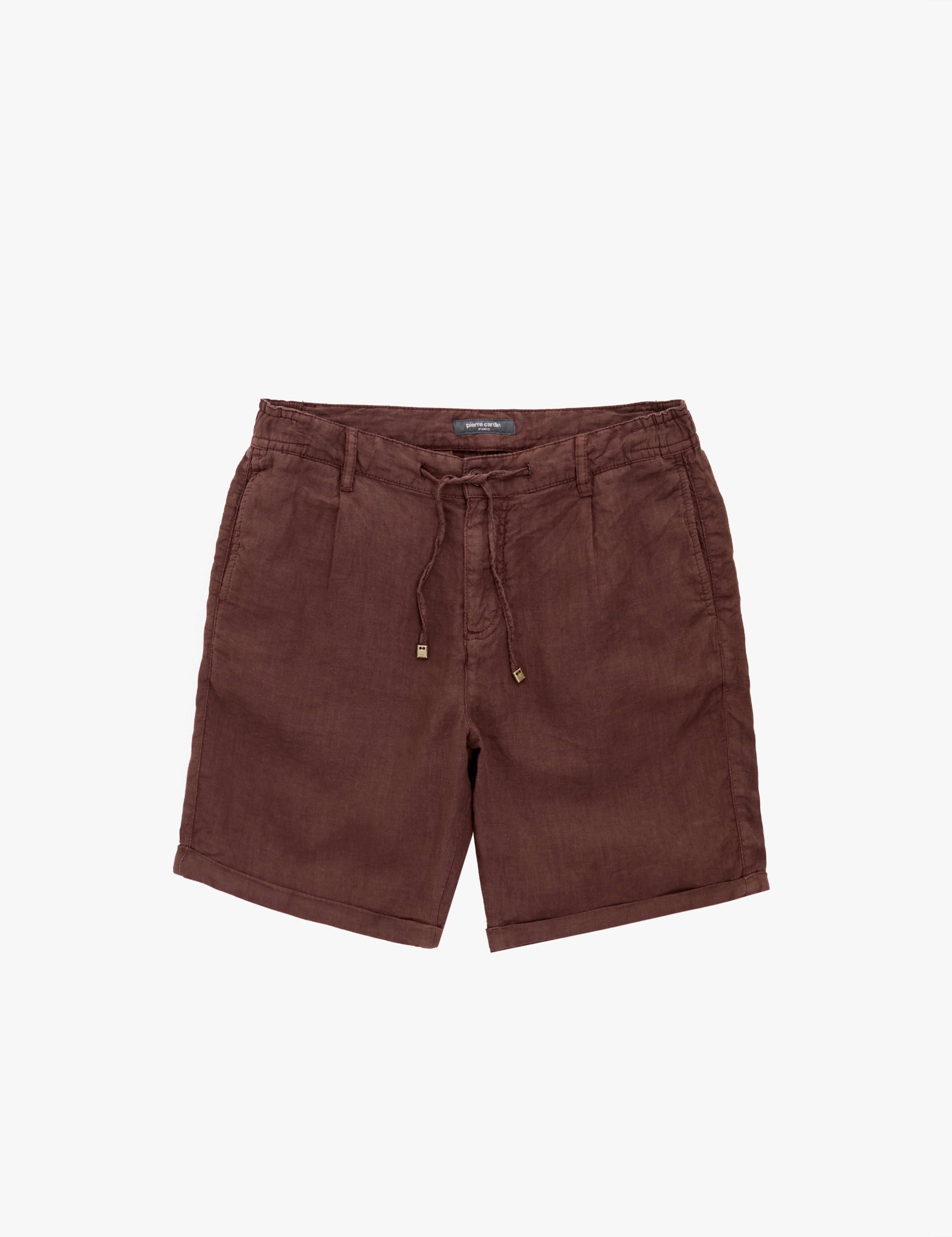 Koyu Kahverengi Slim Fit %100 Keten Beli Lastikli Kordonlu Dokuma Şort - Image 5