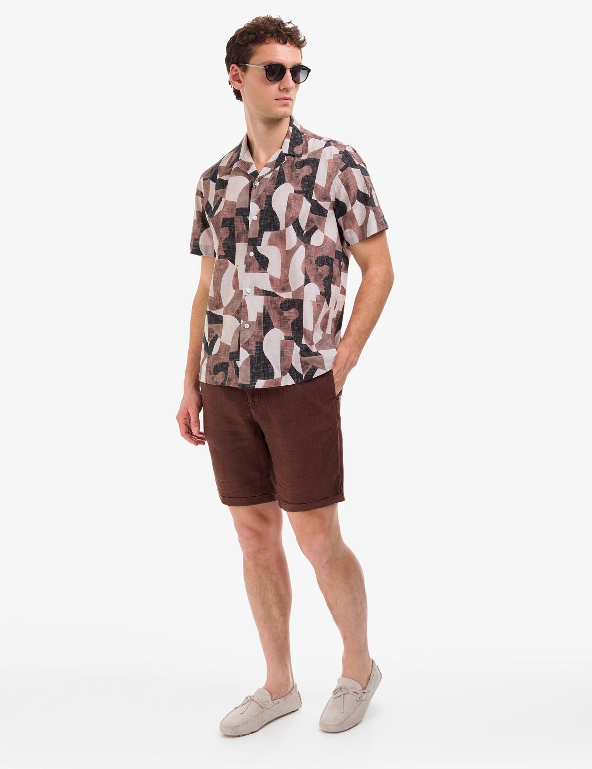 Koyu Kahverengi Slim Fit Dokuma Şort - 50321827136