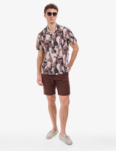 Koyu Kahverengi Slim Fit %100 Keten Beli Lastikli Kordonlu Dokuma Şort