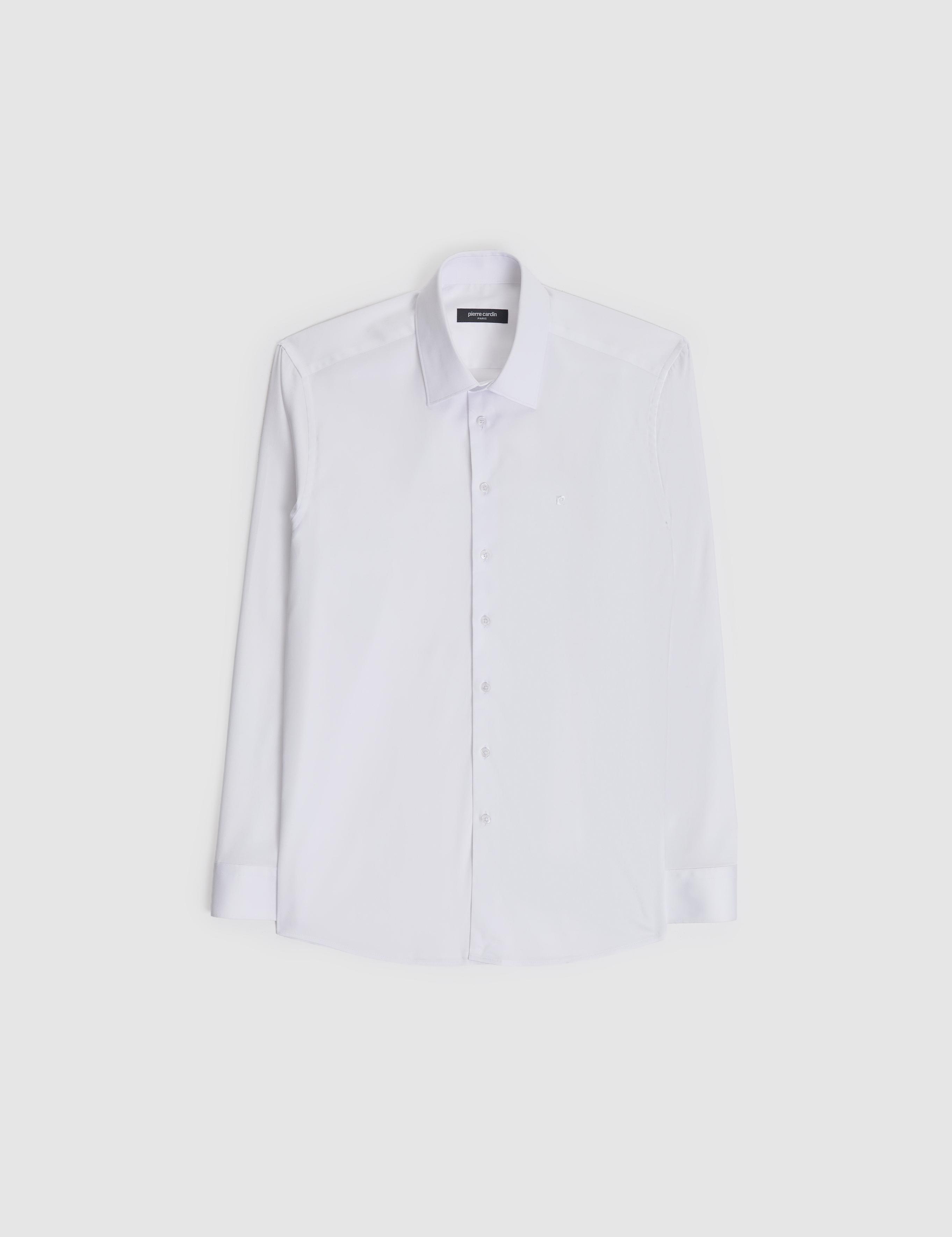 Beyaz Slim Fit Uzun Kollu Esnek Basic Gömlek