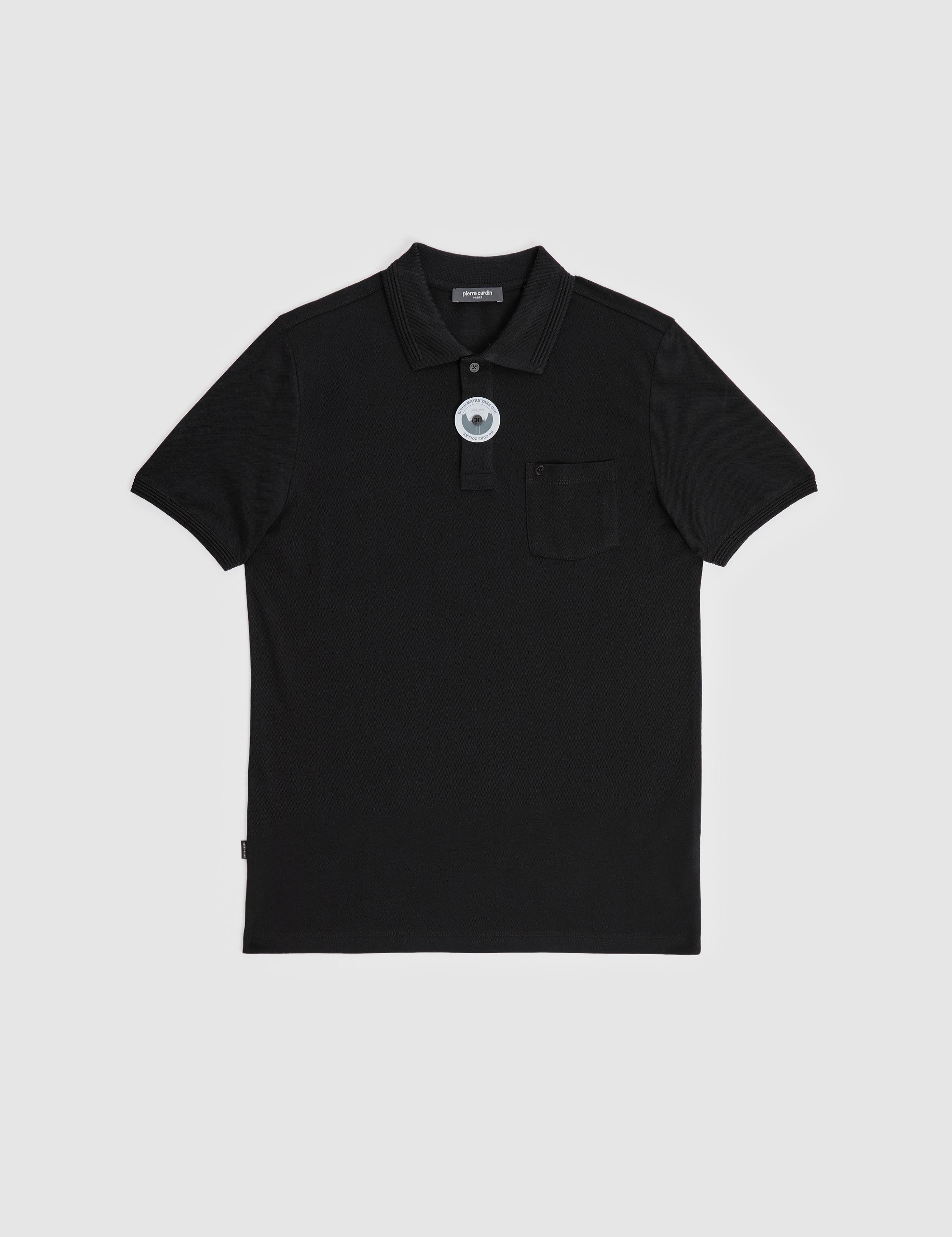 Siyah Regular Fit %100 Pamuk Düğmeli Polo Yaka Basic Tişört