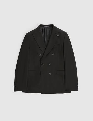 Siyah Ex. Slim Fit Çizgili Kruvaze Takım Elbise
