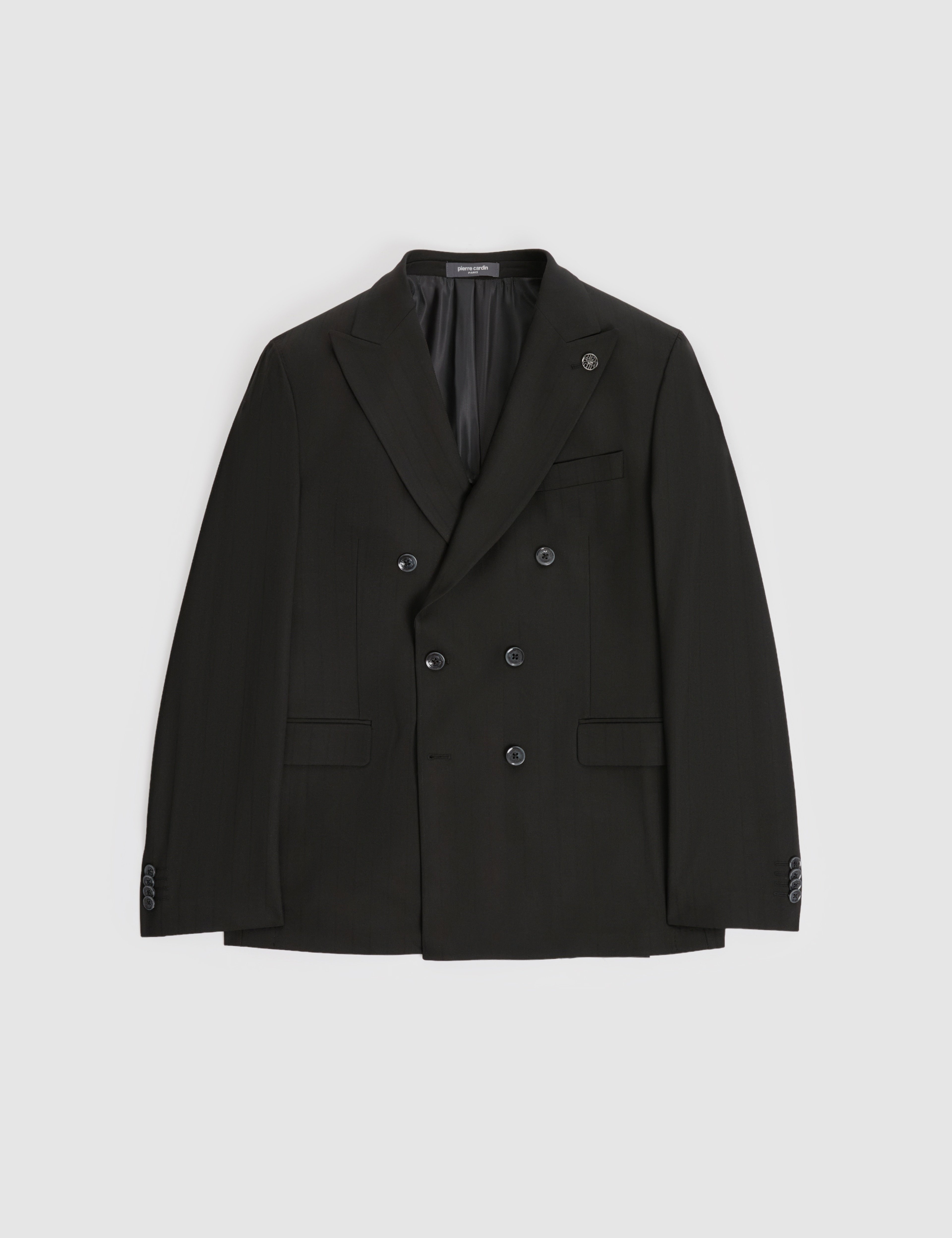 Siyah Extra Slim Fit Çizgili Kruvaze Takım Elbise - Image 6