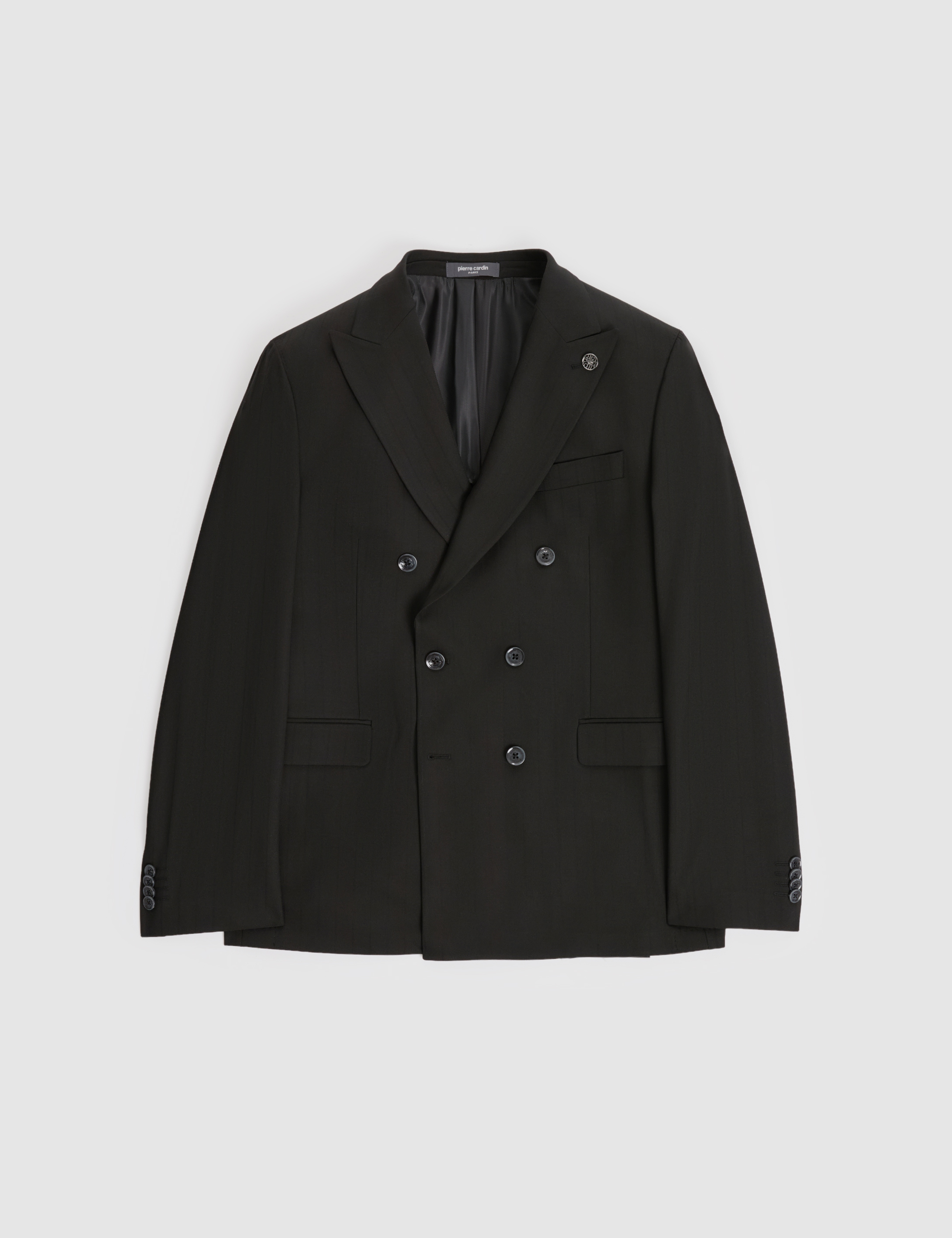 Siyah Extra Slim Fit Çizgili Kruvaze Takım Elbise