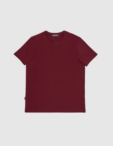 Bordo Slim Fit %100 Pamuk Bisiklet Yaka Basic Tişört