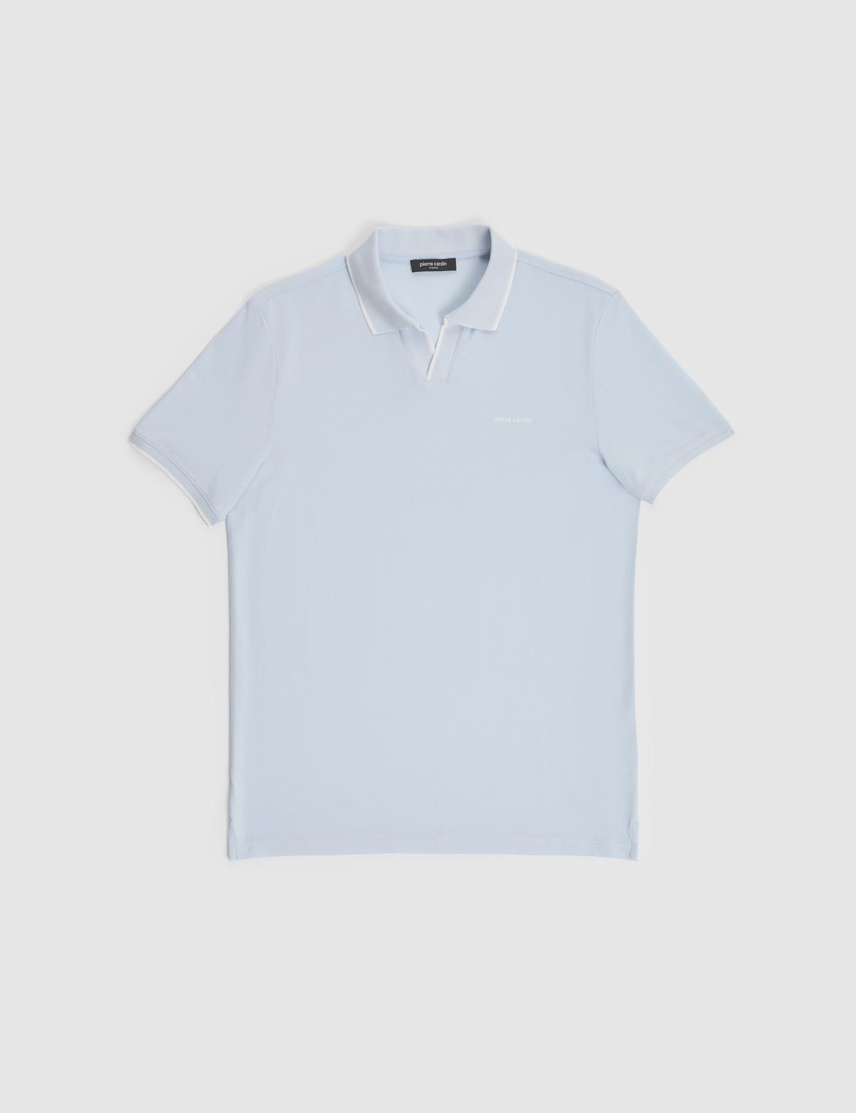 Açık Mavi Slim Fit %100 Pamuk Apaş Yaka Tişört - 50321029037