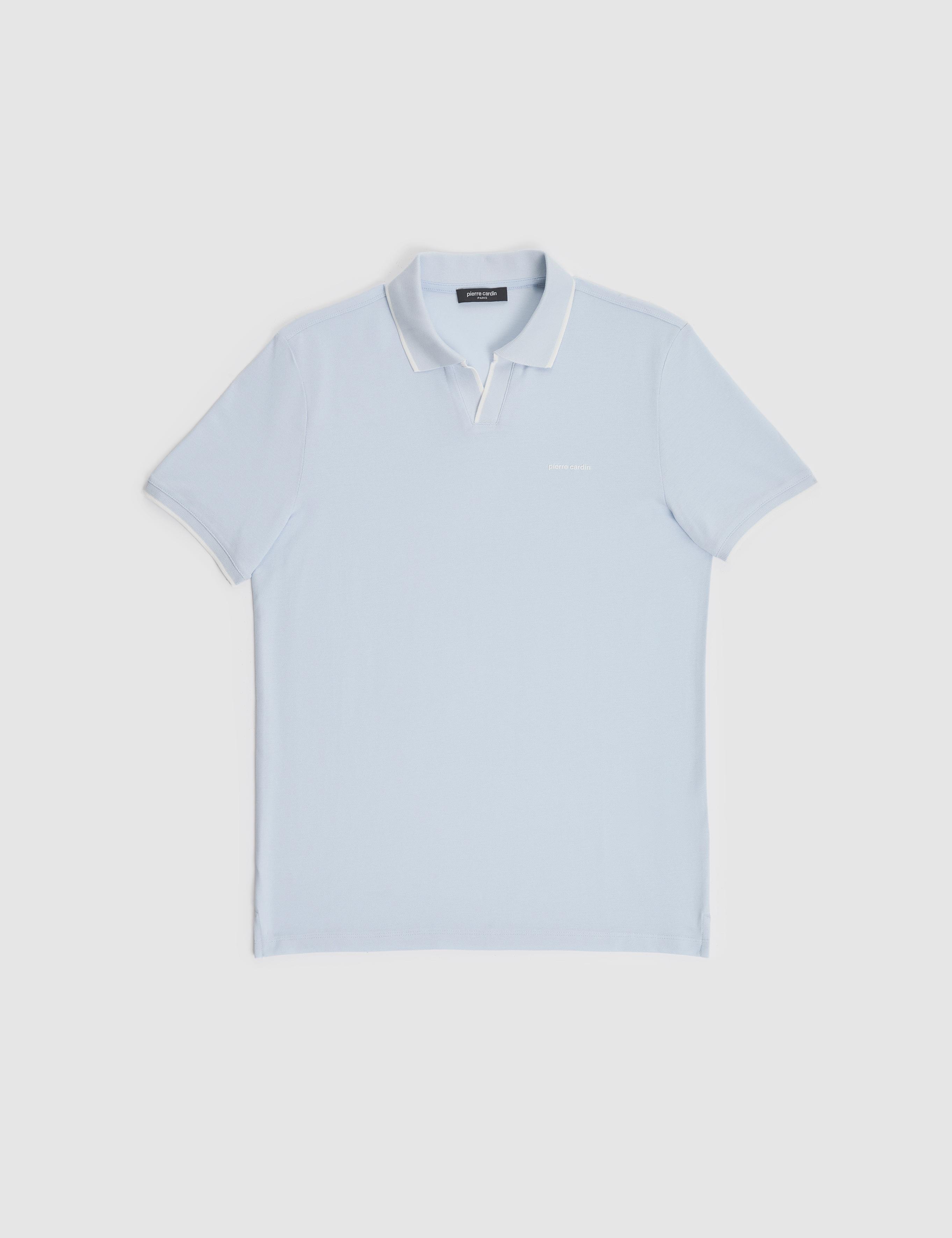 Açık Mavi Slim Fit %100 Pamuk Apaş Yaka Tişört