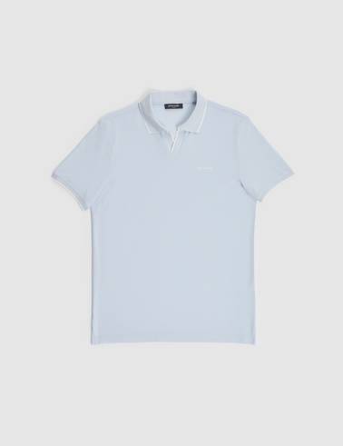 Açık Mavi Slim Fit %100 Pamuk Apaş Yaka Tişört