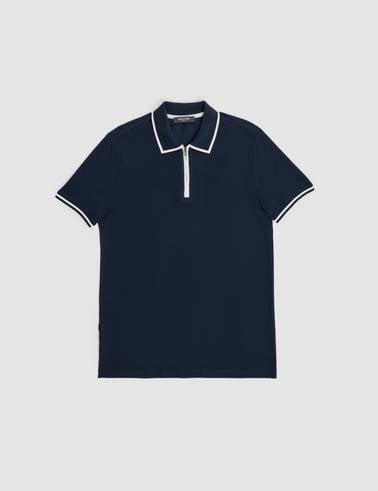 Lacivert Slim Fit %100 Pamuk Fermuarlı Polo Yaka Tişört
