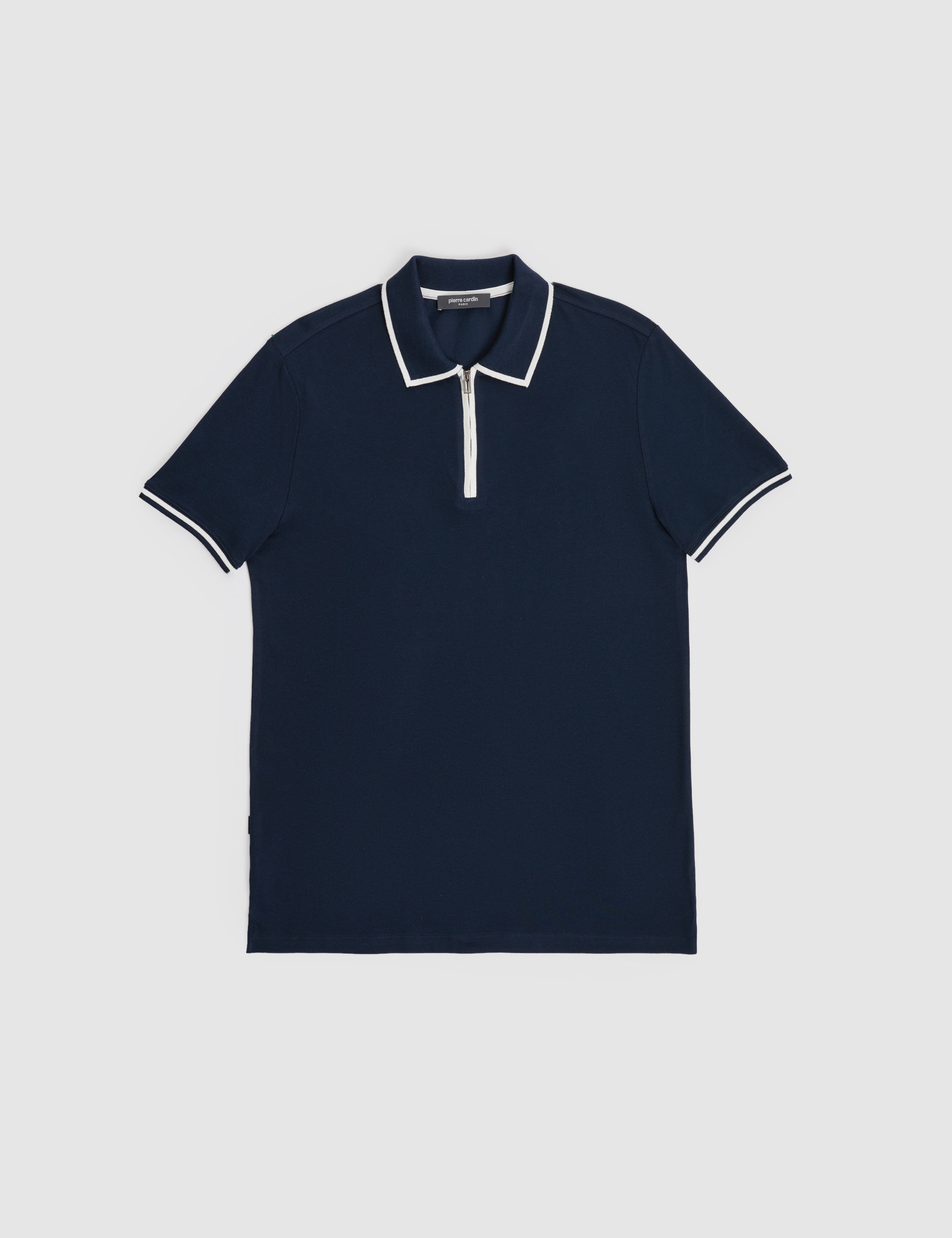 Lacivert Slim Fit %100 Pamuk Fermuarlı Polo Yaka Tişört