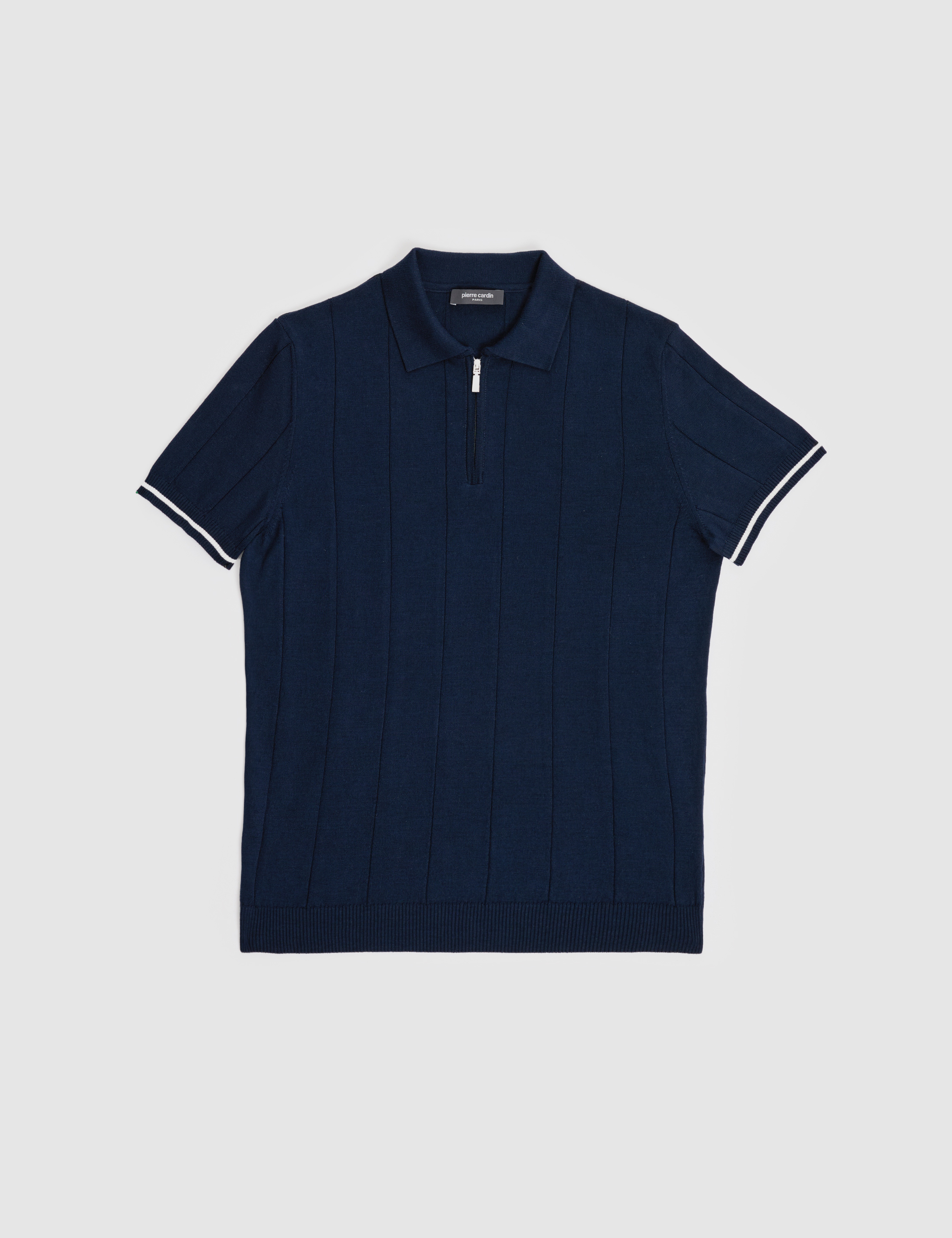 Lacivert Slim Fit %100 Pamuk Fermuarlı Polo Yaka Triko Tişört - Image 7