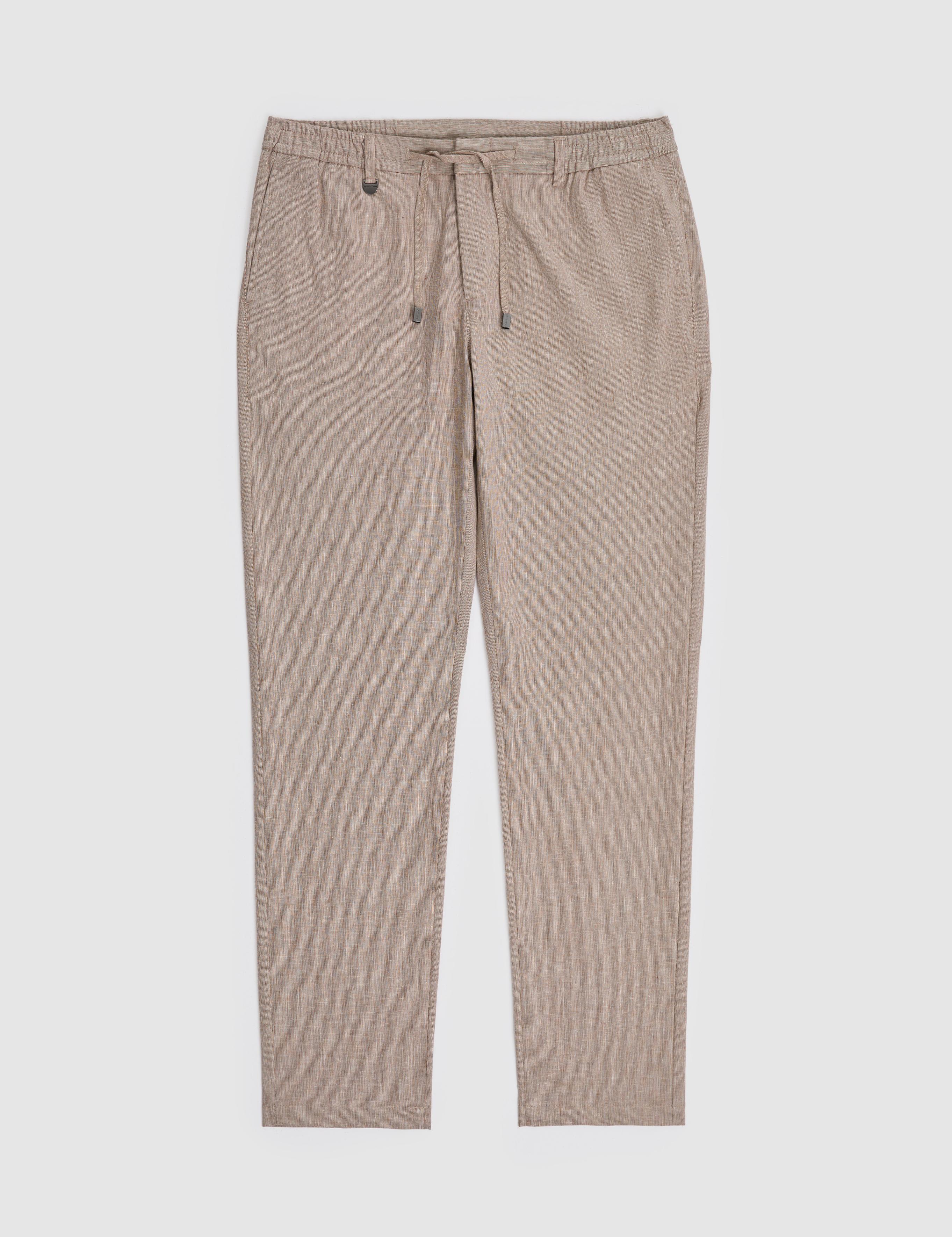 Açık Kahverengi Ex. Slim Fit Beli Kordonlu Pamuk Keten Karışımlı Pantolon