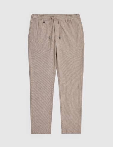 Açık Kahverengi Ex. Slim Fit Beli Kordonlu Pamuk Keten Karışımlı Pantolon