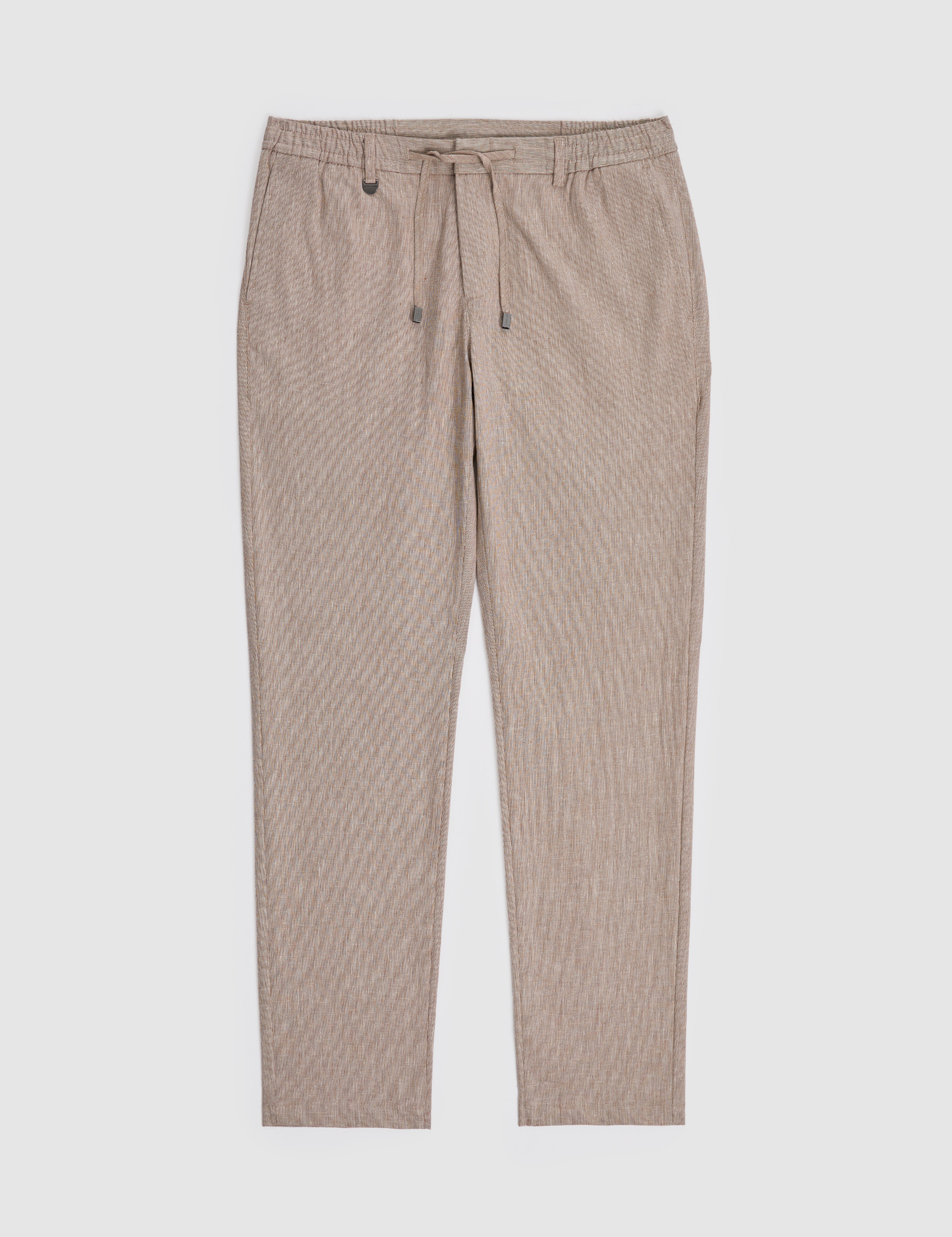 Açık Kahverengi Ex. Slim Fit Beli Kordonlu Pamuk Keten Karışımlı Pantolon - Image 5