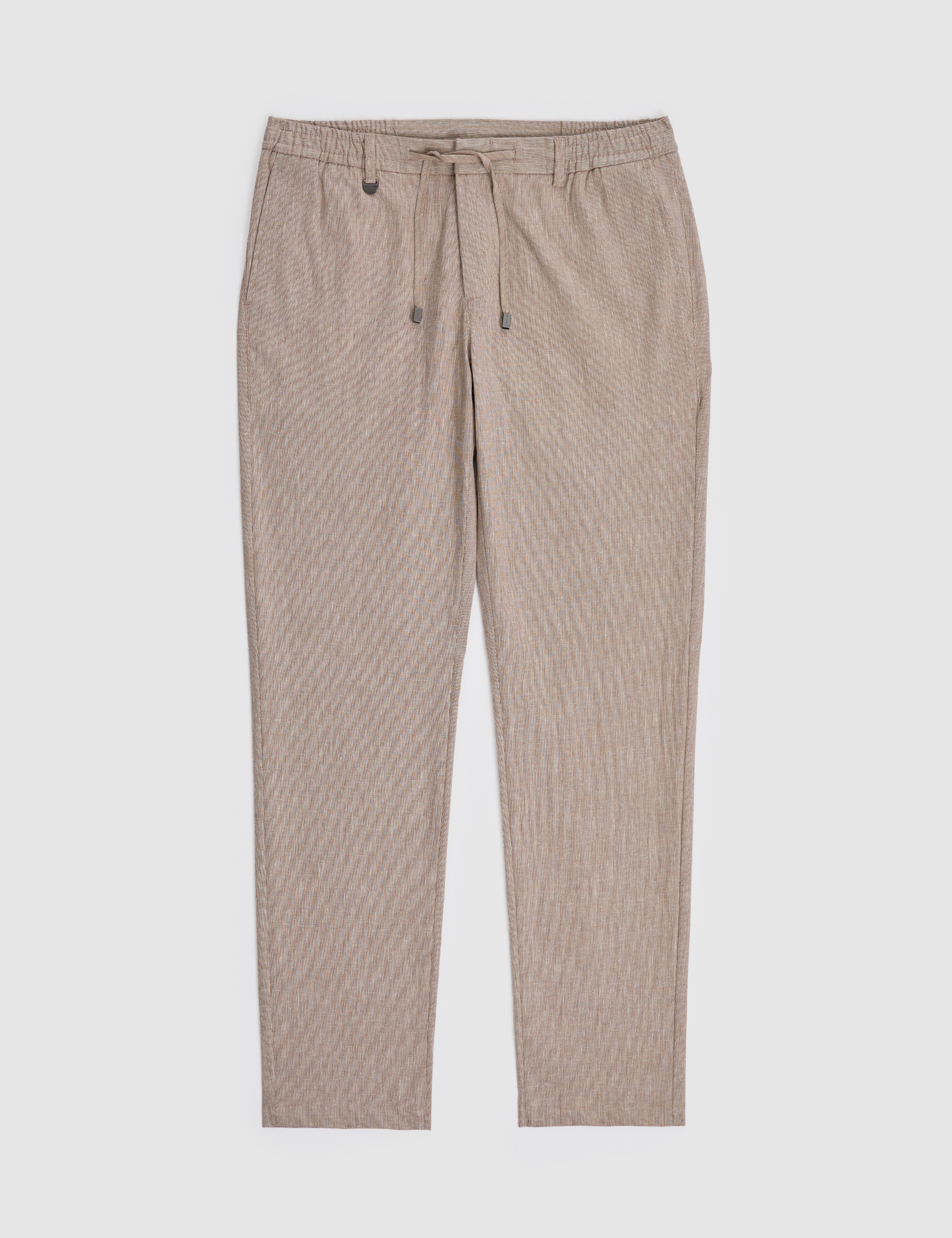 Açık Kahverengi Ex. Slim Fit Beli Kordonlu Pamuk Keten Karışımlı Pantolon