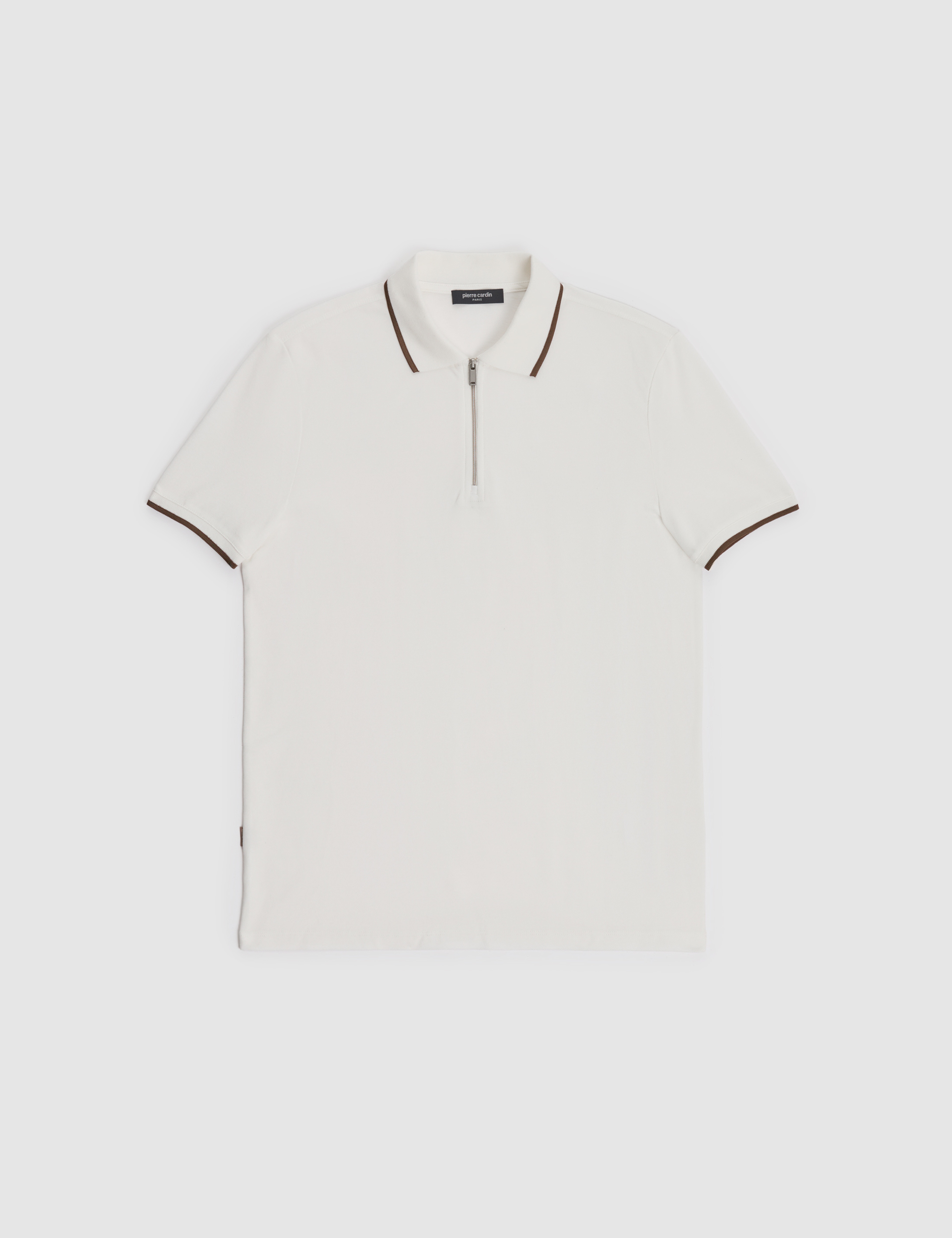 Ekru Slim Fit %100 Pamuk Fermuarlı Polo Yaka Tişört - Image 6