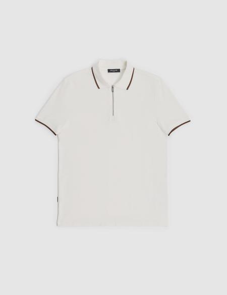 Ekru Slim Fit %100 Pamuk Fermuarlı Polo Yaka Tişört - 50327873003