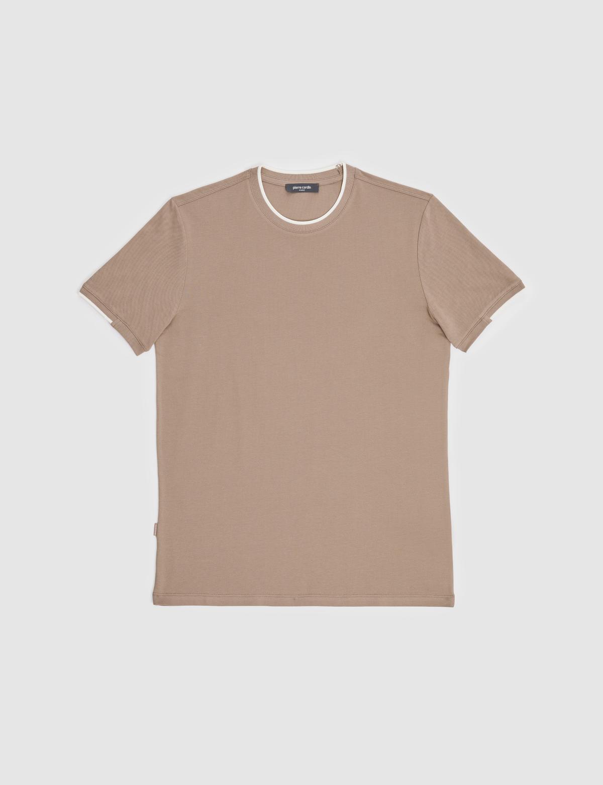 Kahverengi Slim Fit %100 Pamuk Bisiklet Yaka Tişört - 50327865043