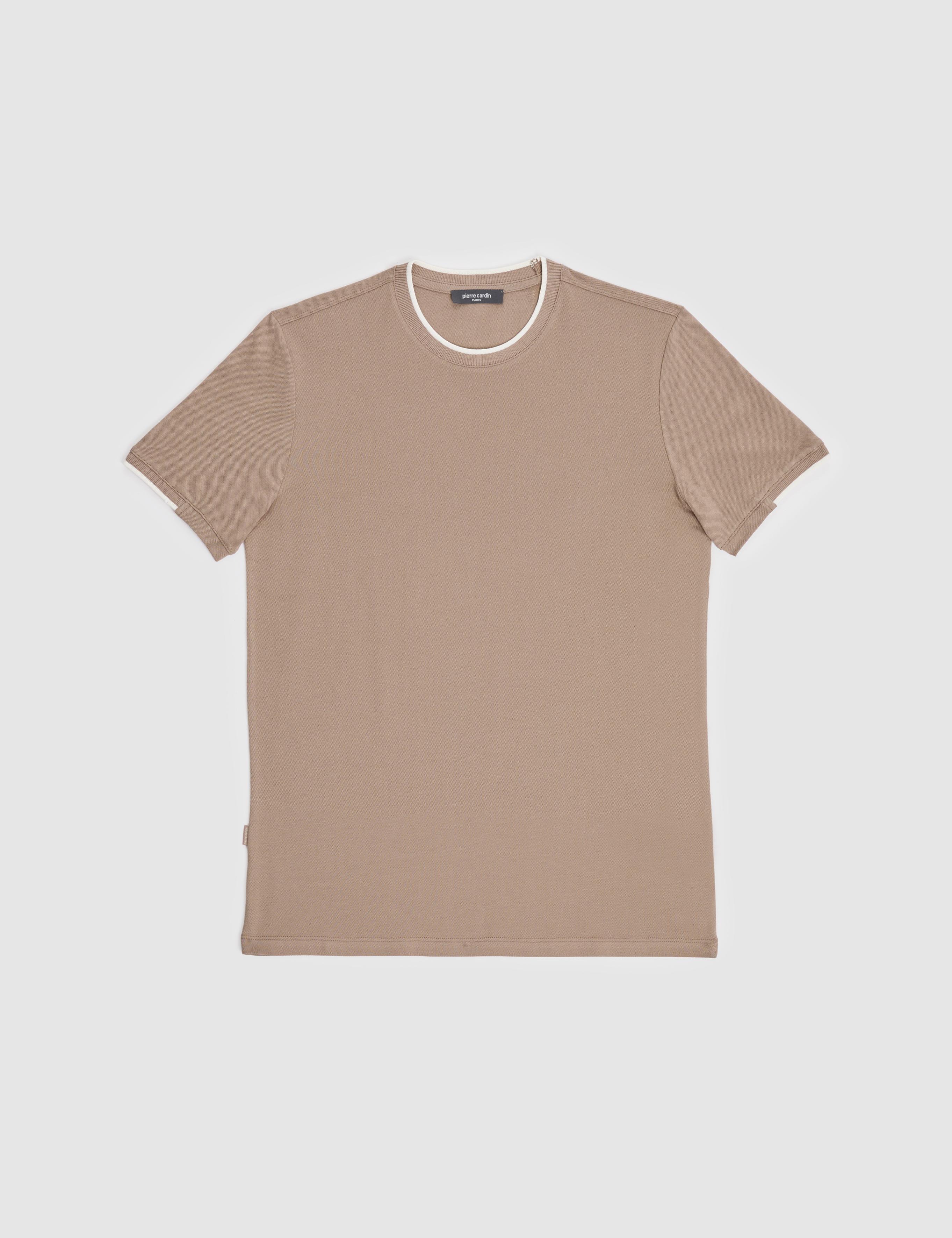 Kahverengi Slim Fit %100 Pamuk Bisiklet Yaka Tişört