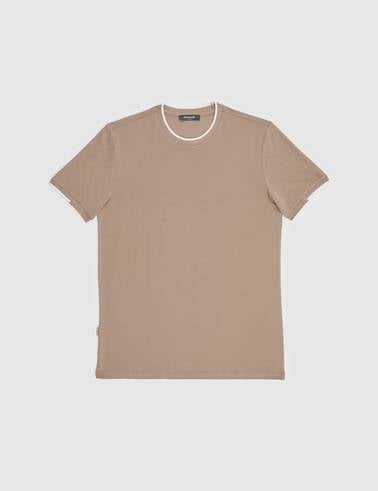 Kahverengi Slim Fit %100 Pamuk Bisiklet Yaka Tişört